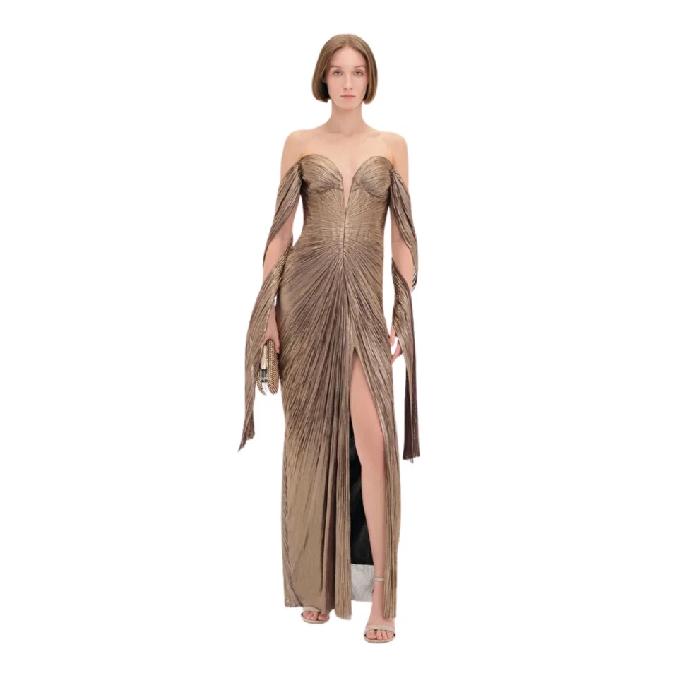 MARIA LUCIA HOHAN Womens Tia Gown Off Shoulder Silver Maxi Dress UK16 RRP2350 - Image 3 of 4