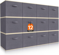 Storage Cubes, 11 Inch Organizer Bins, 18L Gray, 12 Packs