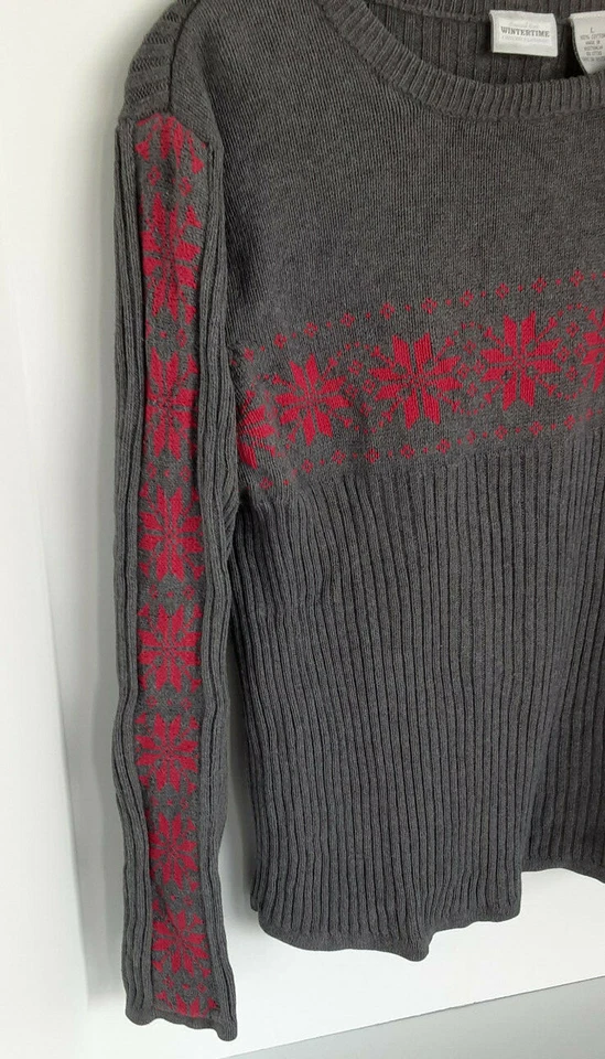 Suéter feminino Cherokee inverno tamanho grande cinza mangas compridas com nervuras A152 - Imagem 4 de 4