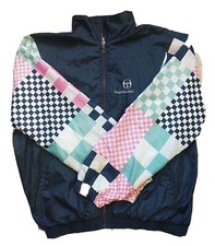 Vtg Sergio Tacchini Jogging Windbreaker Jacket womens XLT Blue Pink Check