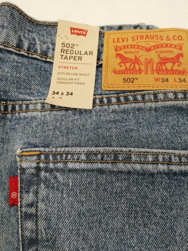 Levi’s Men 502 Regular Taper Stretch Blue Jeans 34x32 34x34 NWT - Picture 6 of 6