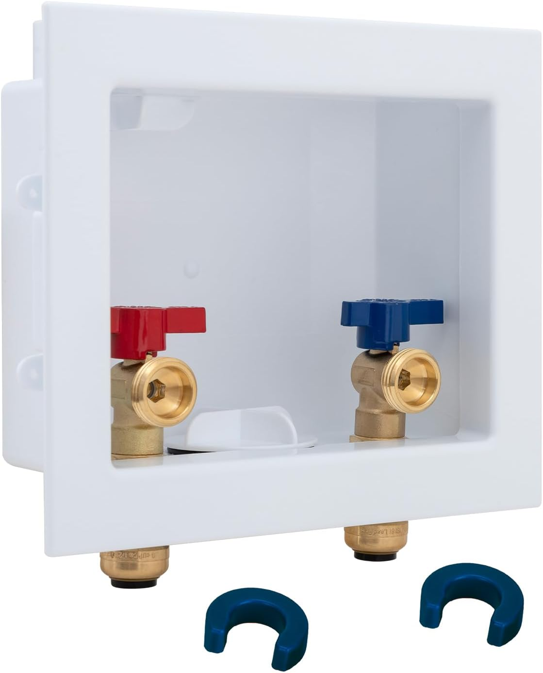 Push-Fit Laundry Washer Valve Box, Washing Machine Outlet Box with Center Drain,