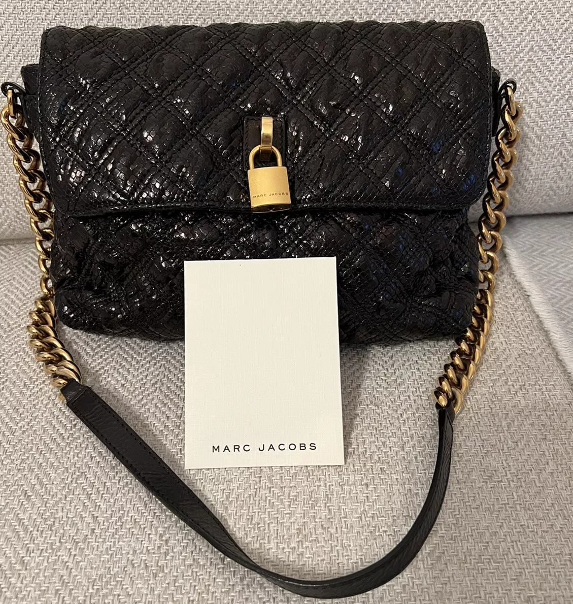 MARC JACOBS Quilted Black Leather Gold Chain Flap Bag AUTHENTIC