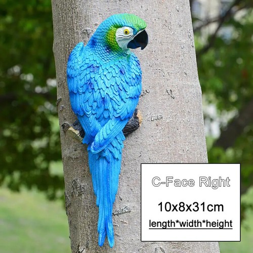 Resin Parrot Statue Wall Mounted Outdoor Garden Tree Decoration Animal Sculpture - Picture 19 of 44