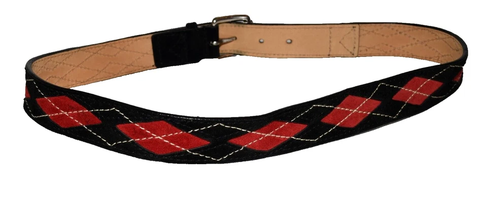 Michael Kors Black and Red Suede Leather Argyle Design Belt Size M Fits 33-35 - Image 2 of 4