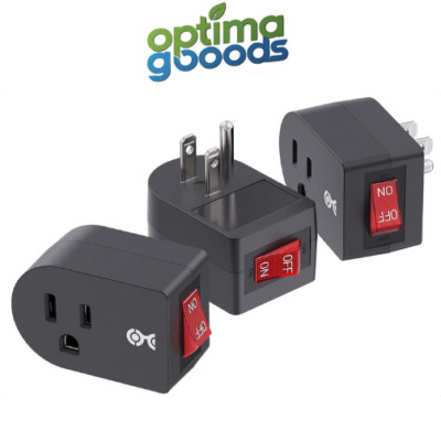 3 Pack Grounded Outlet With ON Off Switch Single Plug In Power Button Black NEW