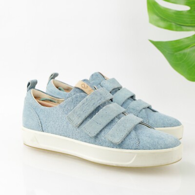 Ecco Women's Soft8 Sneaker Casual Shoe Size 8 Blue Leather Denim Triple Strap