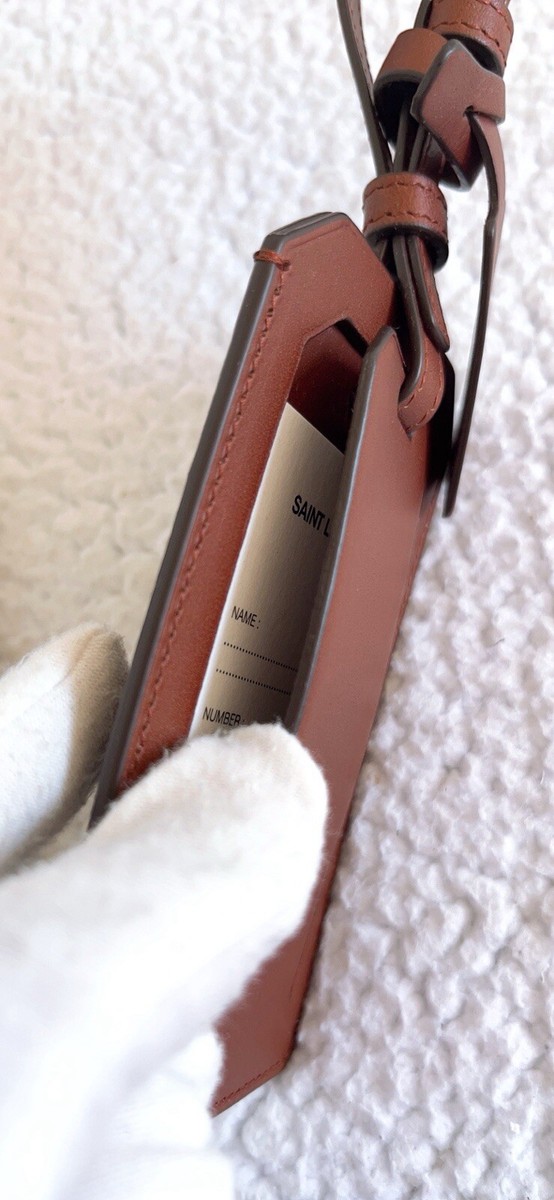 New Authentic Saint Laurent YSL Leather Luggage Tag in Brown | eBay