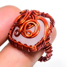 Rose Quartz Gemstone Copper Ring Handcrafted Wire Wrap Very Pretty Jewelry 7" b2