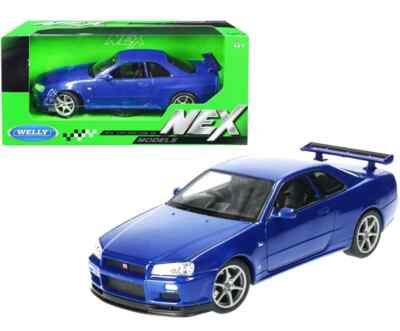 1999 Nissan Skyline GT-R R34 - 1/24 Scale Diecast Model by Welly - BLUE