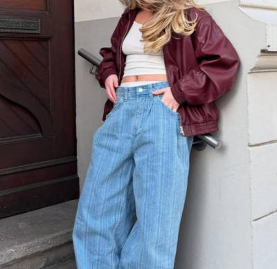Women s 100% Real Leather Jacket Oversized Burgundy Bomber Style Open Streetwear