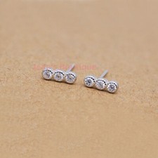 Sterling Silver Triple Round CZ Bar Stud Helix Tragus Piercing Earrings A4542