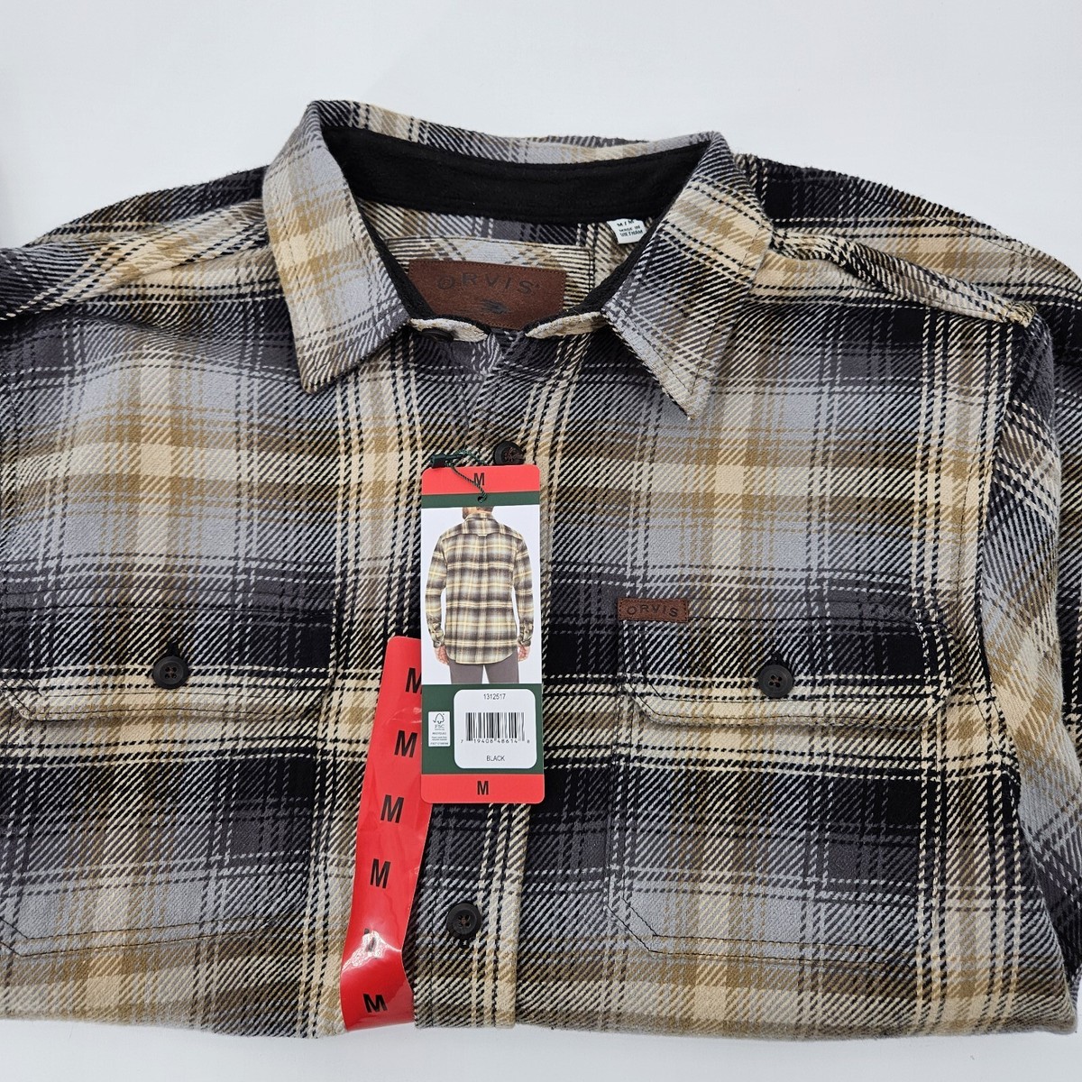 Orvis Big Bear Heavy Weight Flannel Shirt Men's Size Medium Beige