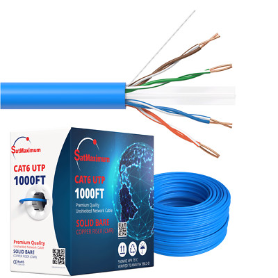 Cat6 1000ft cable UTP Solid Blue LAN Network CMR Riser Wire RJ45 Bulk 23 AWG