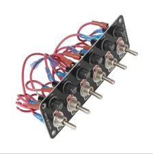 For Car Marine Boat Circuit Breaker Fuse Box 6 Gang Metal Rocker Switch Panel