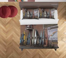 Set copripiumino trapuntato 3D barca parete in mattoni motivo lenzuola