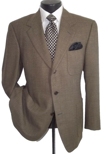 ] Ermenegildo Zegna Taupe Textured 3 Buttons Side Vents Wool Jacket, Coat 40R