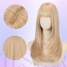 Blonde Straight Wigs for Women with Bangs Natural Synthetic Layered Heat 22 Inch