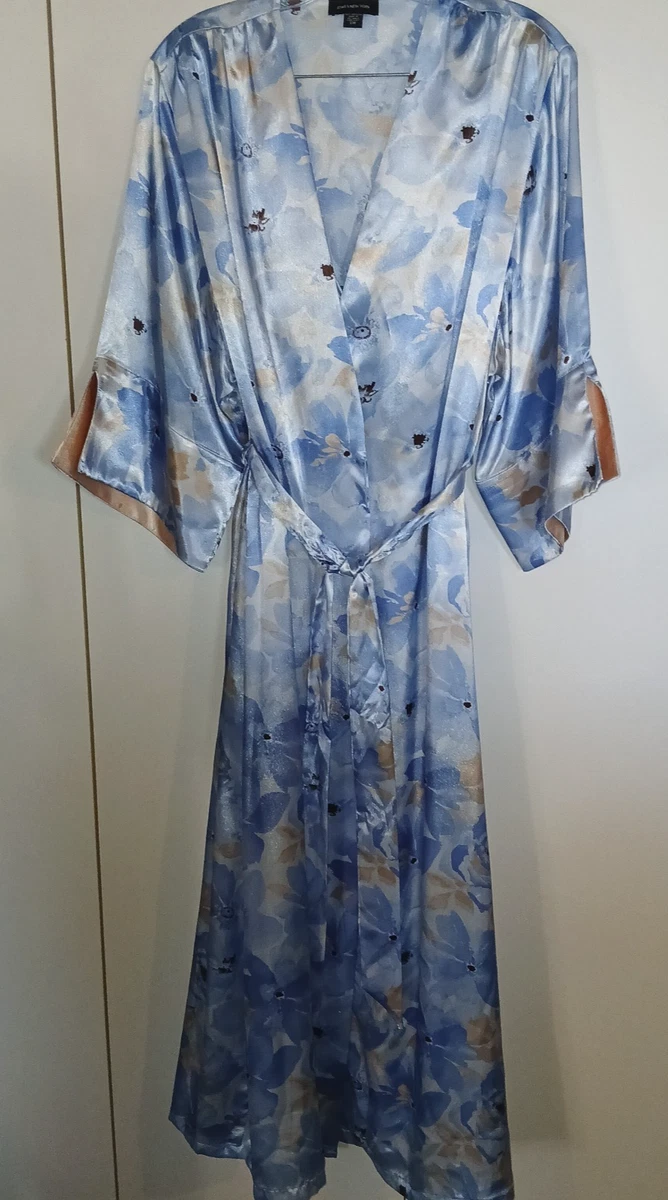 Robe Vintage Jones New York à Fleurs Bleue - Manches Longues, Taille M, Style Bohème Demoiselle D'honneur