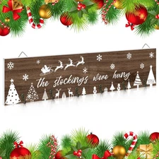 Wooden Christmas Stocking Holder for Wall, 24.8 Inches Xmas Stocking Hangers ...