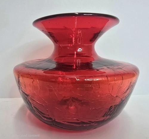 Blenko Joel Myer #6614 Tangerine/Red Spittoon Urn Crackle Glass.Glows. READ. '68