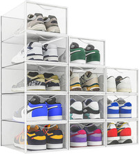 Stackable Clear Shoe Storage Bins, 12 Pack, Foldable, with Vents