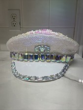 Hat White Sequins Festival Hat Military Cap Captain Hat Halloween