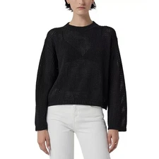 Velvet by Graham & Spencer Women Black Open Knit Cotton Kanan Sweater Size S