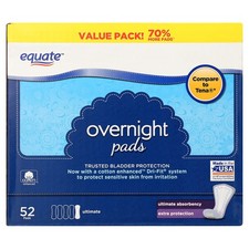 Equate Women's Overnight Incontinence Pads, Ultimate Absorbency 52 Count 
