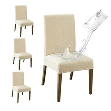  100% Waterproof Dining Room Chair Covers Set of 4, L - 4 Pack Diamond-beige