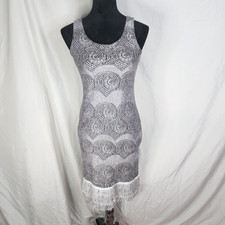 USA Vtg 90s STREET CODE Size Medium Tasseled Silver Lurex Knit Bodycon Dress EUC