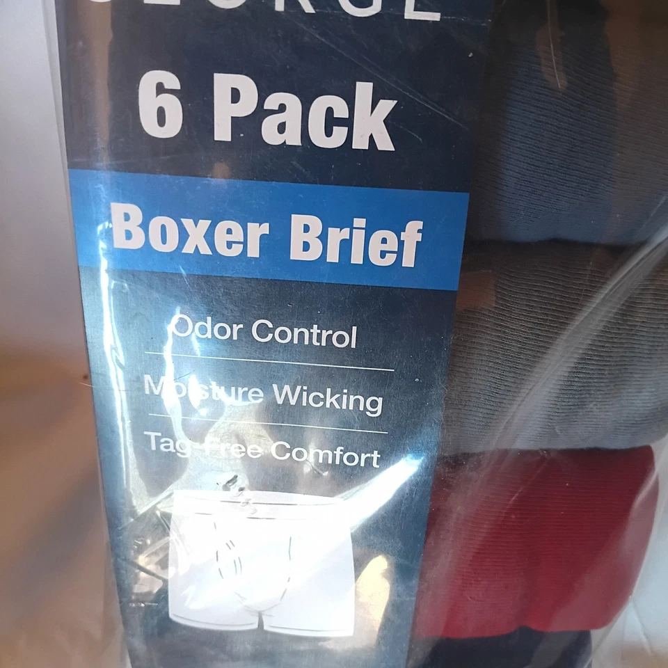 Paquete de 6 calzoncillos boxer George para hombre etiqueta libre absorción de humedad pierna regular talla 2X (44-46) Foto 3 de 3