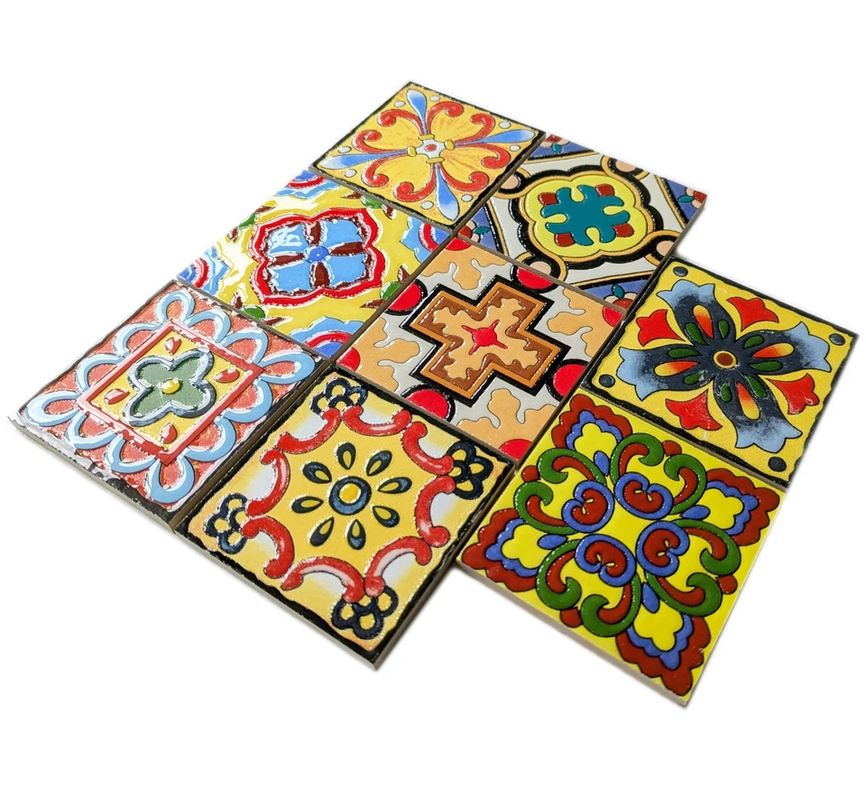 Set of 8 Multi Colour Spanish Moroccan 10cm Square Mosaic Wall & Floor Tiles - Image 2 of 4