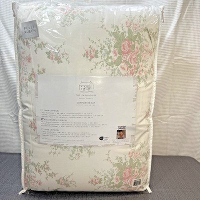 Rachel Ashwell The Farmhouse Pink Floral Roses Full/Queen Comforter Set