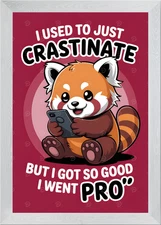 Procrastinating Red Panda Cartoon Framed Wall Art Poster Canvas Print Picture