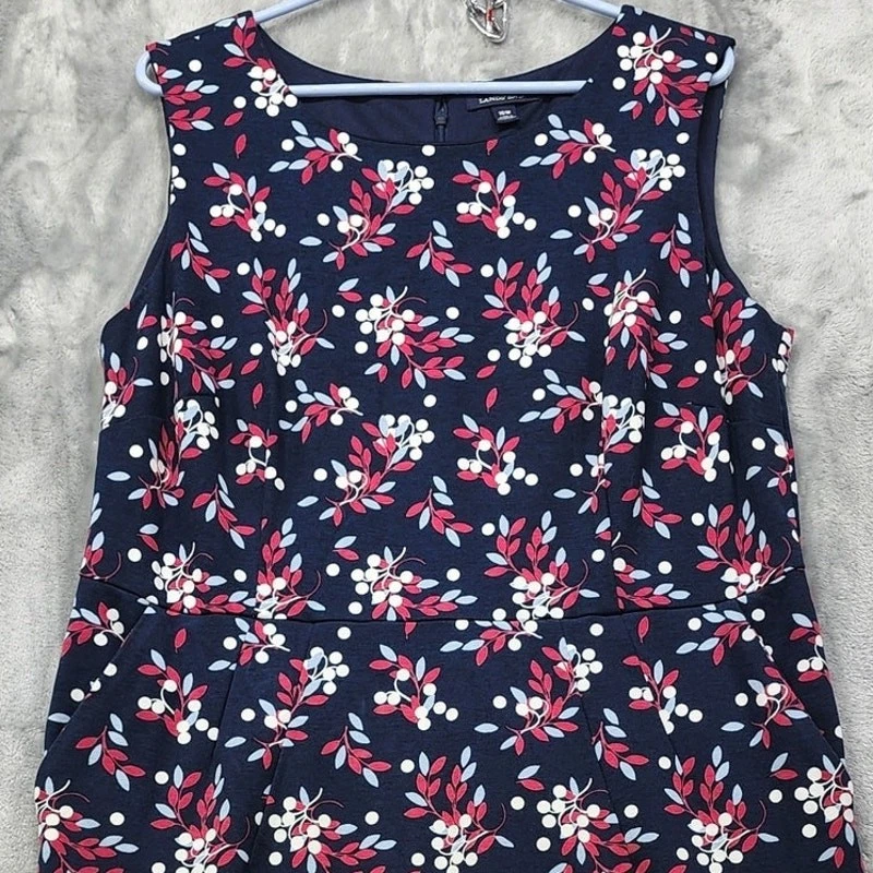 Lands End Dress Womens 16W Blue Pink Floral Sleeveless Ponte Knit Sheath Stretch - Image 2 of 4