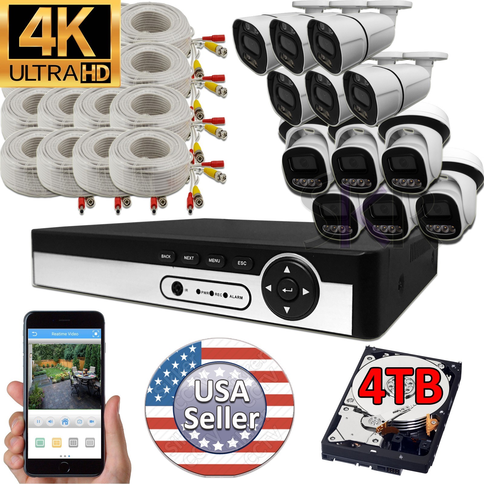Sikker 12 Channel DVR 8MP 4K 16ch audio record Security Camera System with 4TB