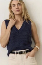 Marine Layer Montecito Vest Sz M Navy Blue Knit V Neck Boho Casual 