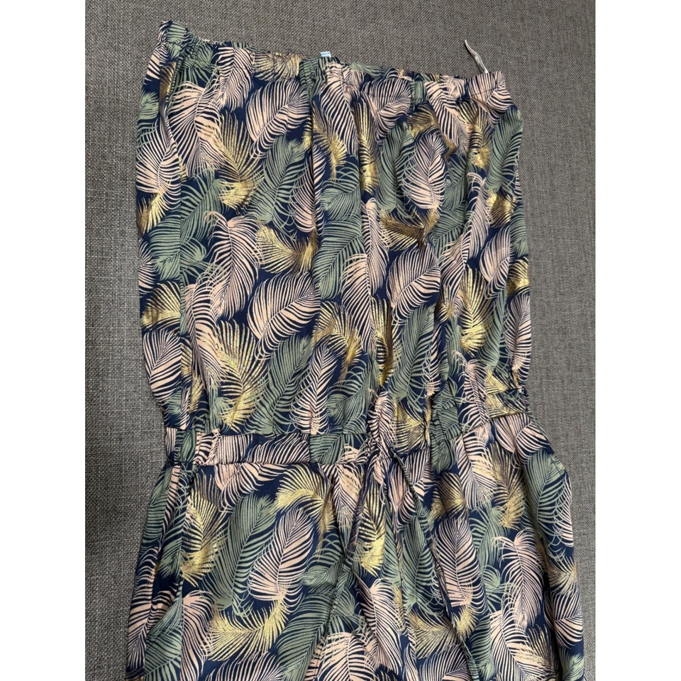 Womens Tropical Leaf Print Strapless Jumpsuit Boho Wide Leg Pants Tassel - Image 4 of 4