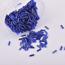 2000 Glass Tube Bugle Beads 2X7mm Royal Blue Silver-Lined Storage Box