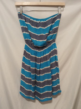 SCOOP Tie Dye Tube Dress Women PXS Turquoise Gray Strapless 100% Silk
