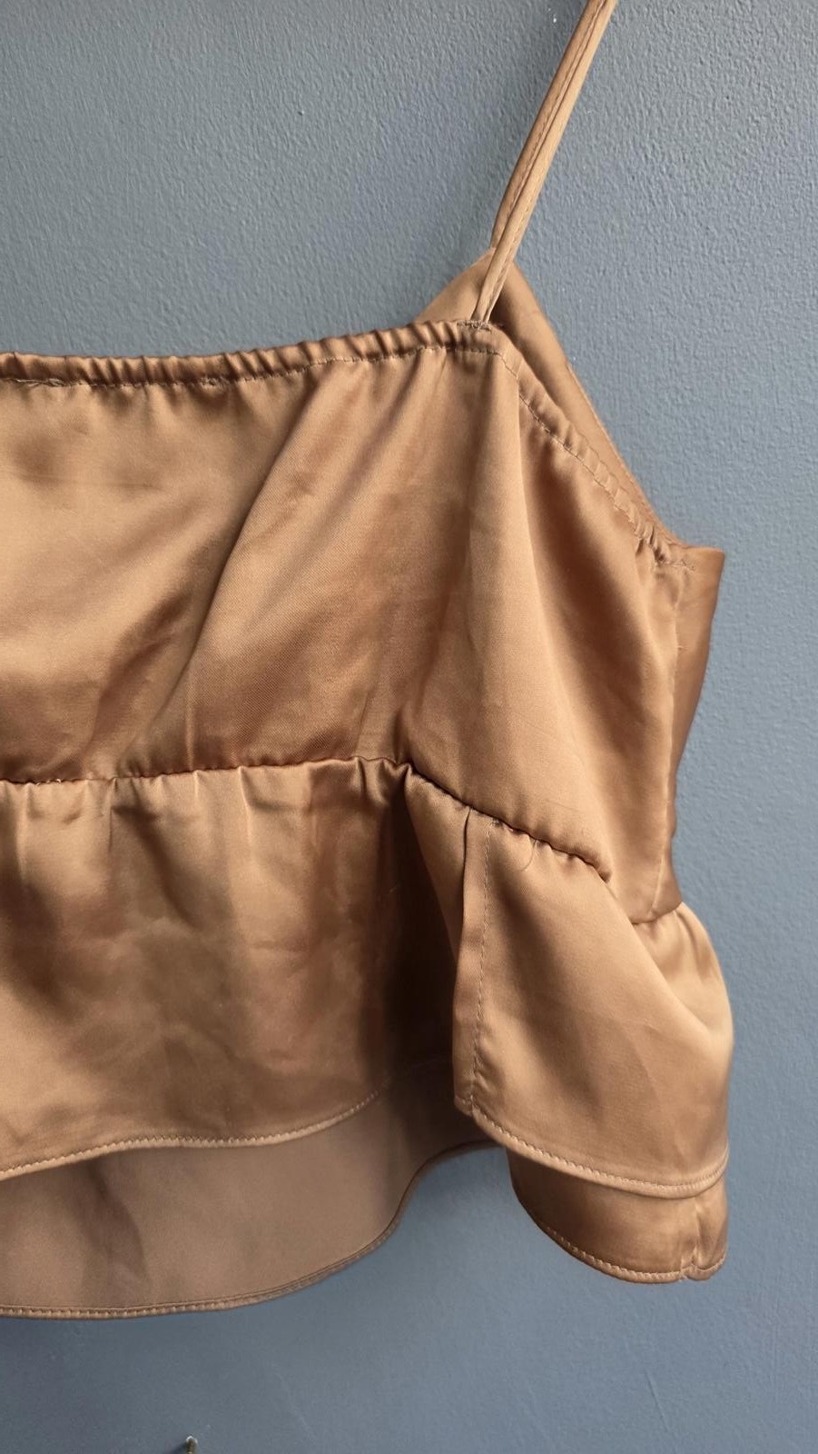 Topshop Tan Satin Ruffle Tie Front Crop Strap Cami Top 12 Going Out Y2K Babydoll image 8