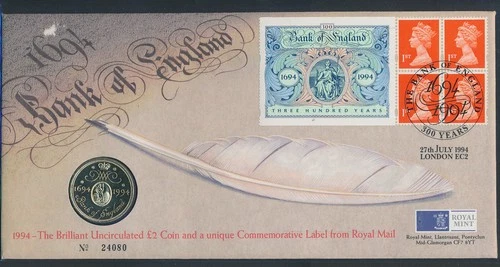 XE63289 Great Britain 1994 anniversary Bank of England numis letter used