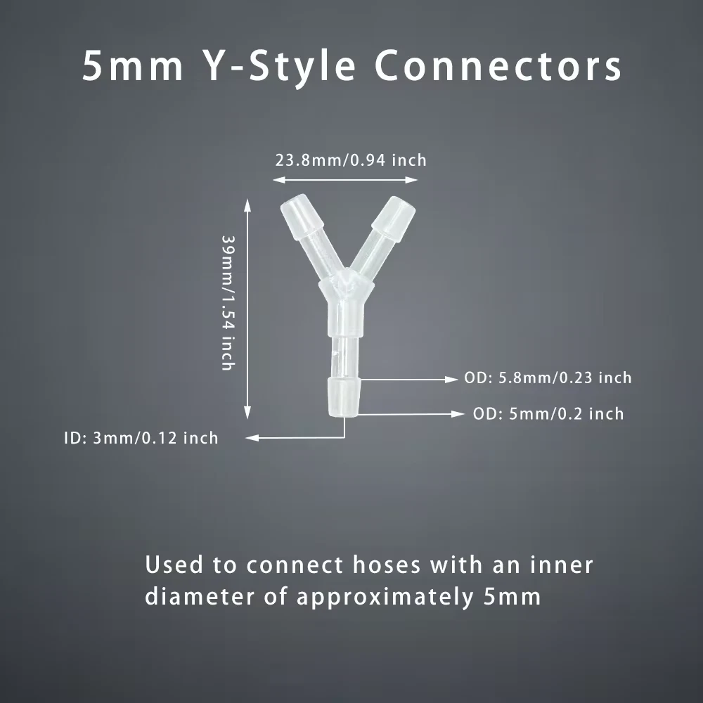 5Pcs Tee Connector Hose Barb Fitting Y Shaped Air Water Flow Splitter Plastic Tu