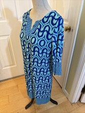 GEOMETRIC SHIFT Tribal Femme Aqua And Blue Print Long Sleeve Dress Womens Size M