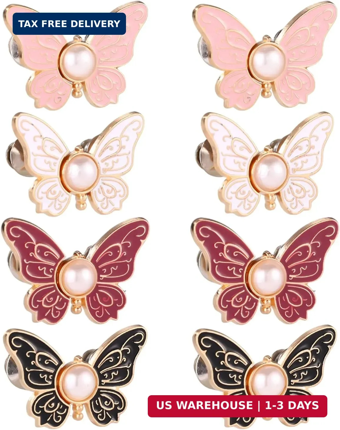 8pcs Butterfly Pant Waist Tighteners, 4 Colors Detachable Butterfly No Sew Adjus