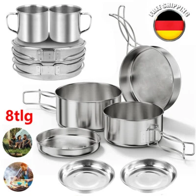2-3 Person Camping Kochgeschirr Set Edelstahl Kochset Outdoor Töpfe Bratpfanne