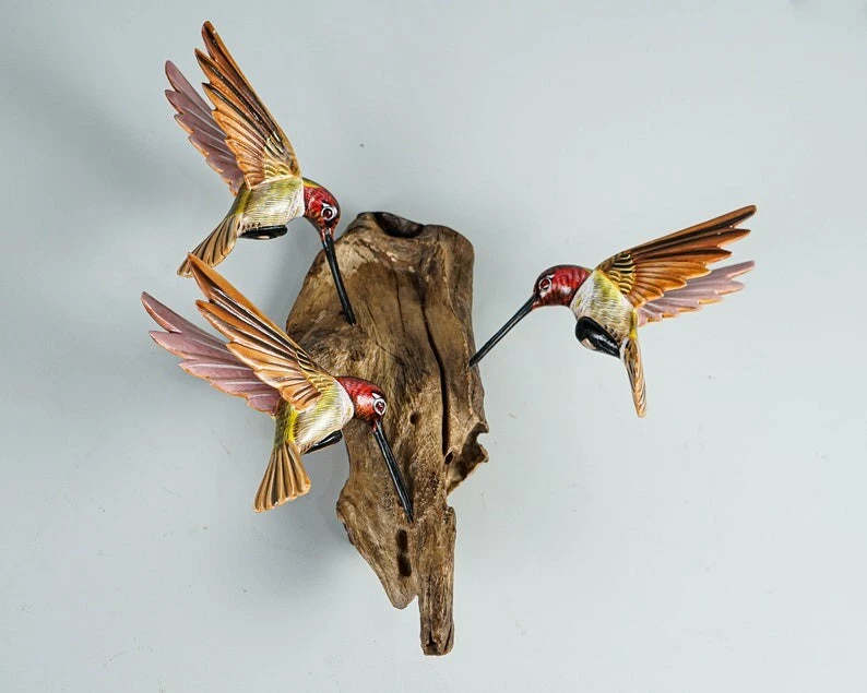 Hummingbird Wall Decor, Hanging Statue, Family, Bird on a Tree, Unique... - Image 3 of 4