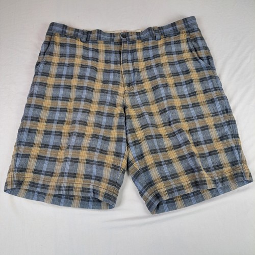 Tommy Bahama Shorts Herren 38x10 blau kariert Leinen Seide Chino Golf Strand Outdoor