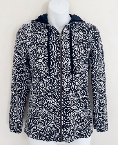 LIZ CLAIBORNE Hoodie Sweatshirt Sz S Navy Blue White Pattern Full Zip - Picture 2 of 9